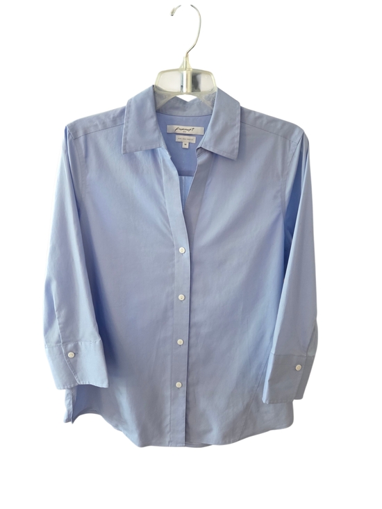 Foxcroft Tops - Foxcroft Margie Three-Quarter Sleeve Cotton Button-Up Shirt Light Blue Medium